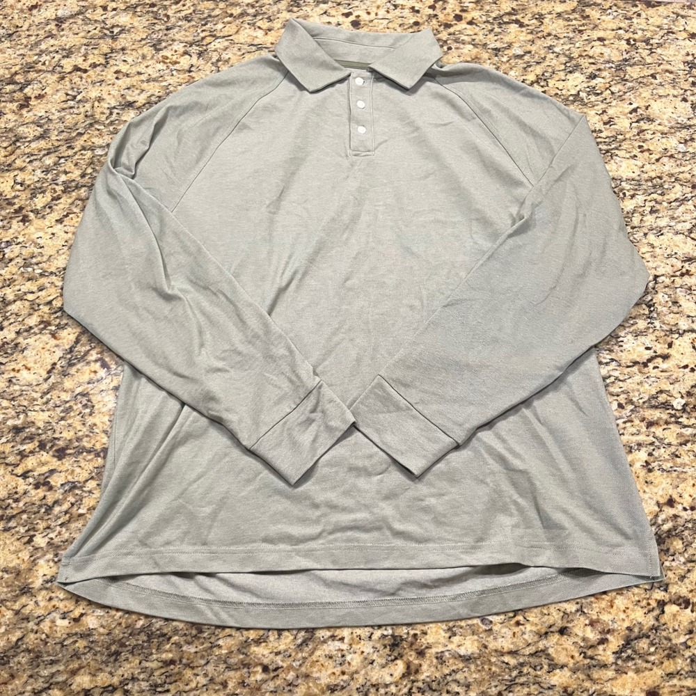 Everlane Performance Long Sleeve Polo Shirt Mens‎ L Sage Green Moisture Wicking